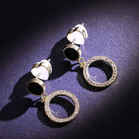 💥18k Gold Plated 4A CZ Micro Pave Round Drop Earrings, GPMB1538 - Picture 5 of 8